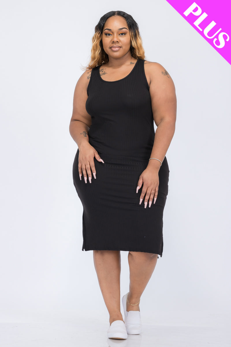 Plus Size Ribbed Side Slit Tank Dress (CAPELLA)