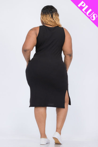 Plus Size Ribbed Side Slit Tank Dress (CAPELLA)