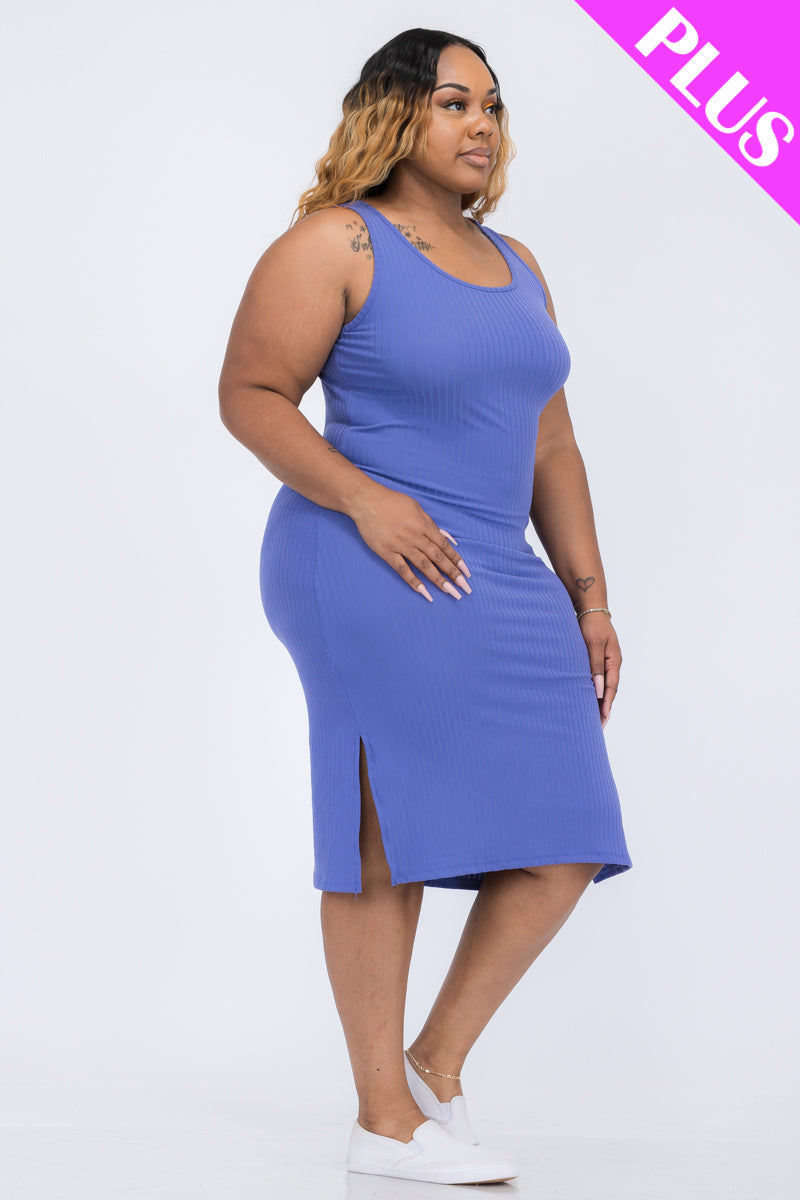 Plus Size Ribbed Side Slit Tank Dress (CAPELLA)