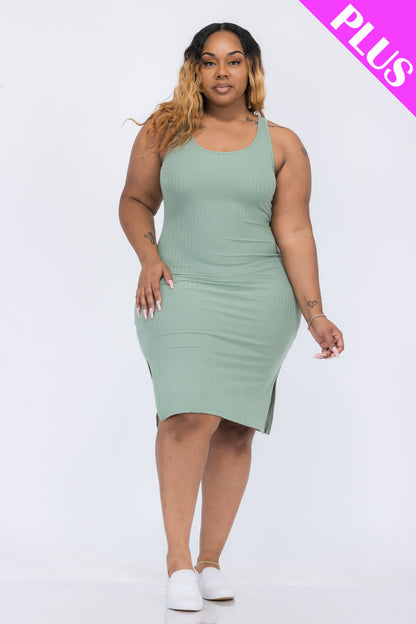 Plus Size Ribbed Side Slit Tank Dress (CAPELLA)