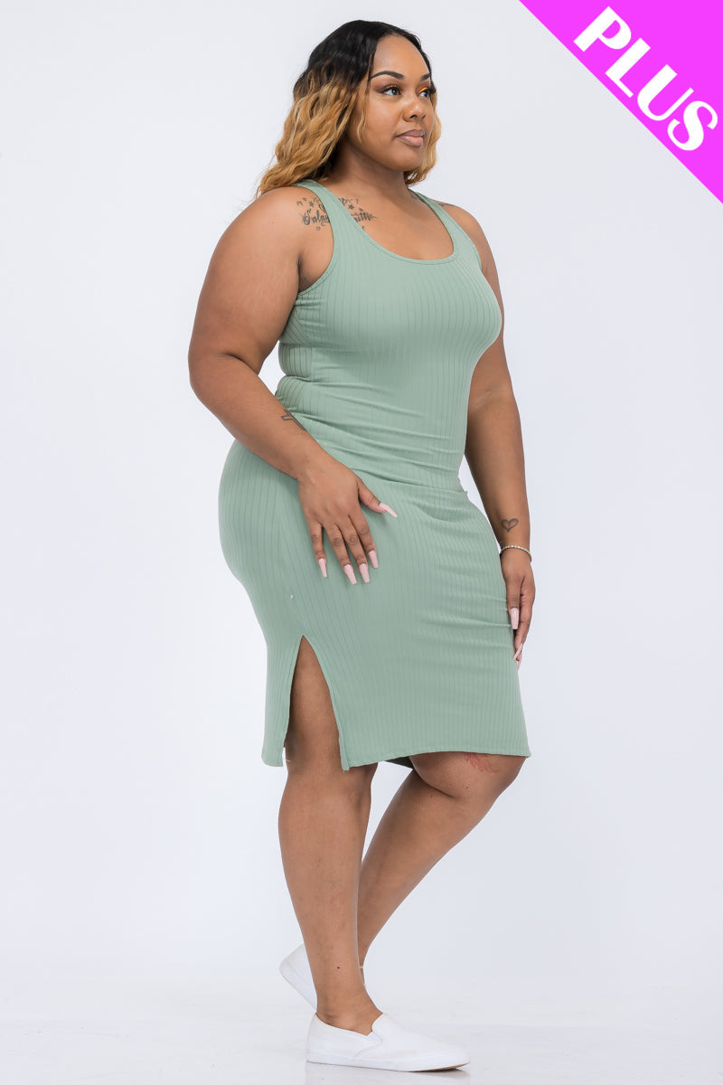 Plus Size Ribbed Side Slit Tank Dress (CAPELLA)
