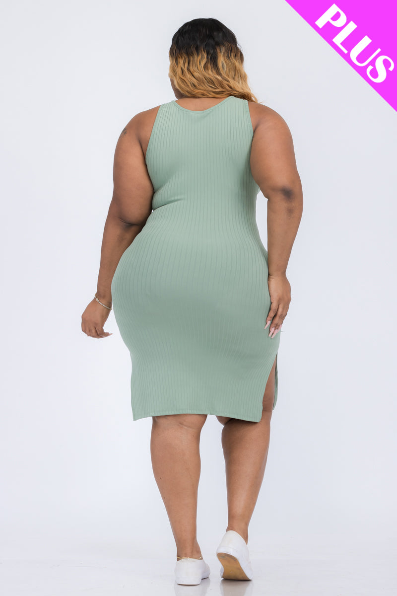 Plus Size Ribbed Side Slit Tank Dress (CAPELLA)