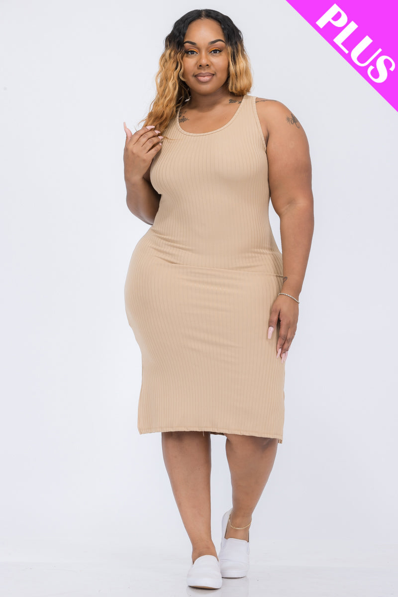 Plus Size Ribbed Side Slit Tank Dress (CAPELLA)
