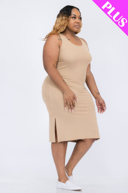 Plus Size Ribbed Side Slit Tank Dress (CAPELLA)