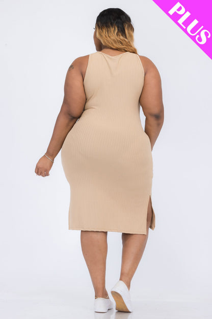 Plus Size Ribbed Side Slit Tank Dress (CAPELLA)