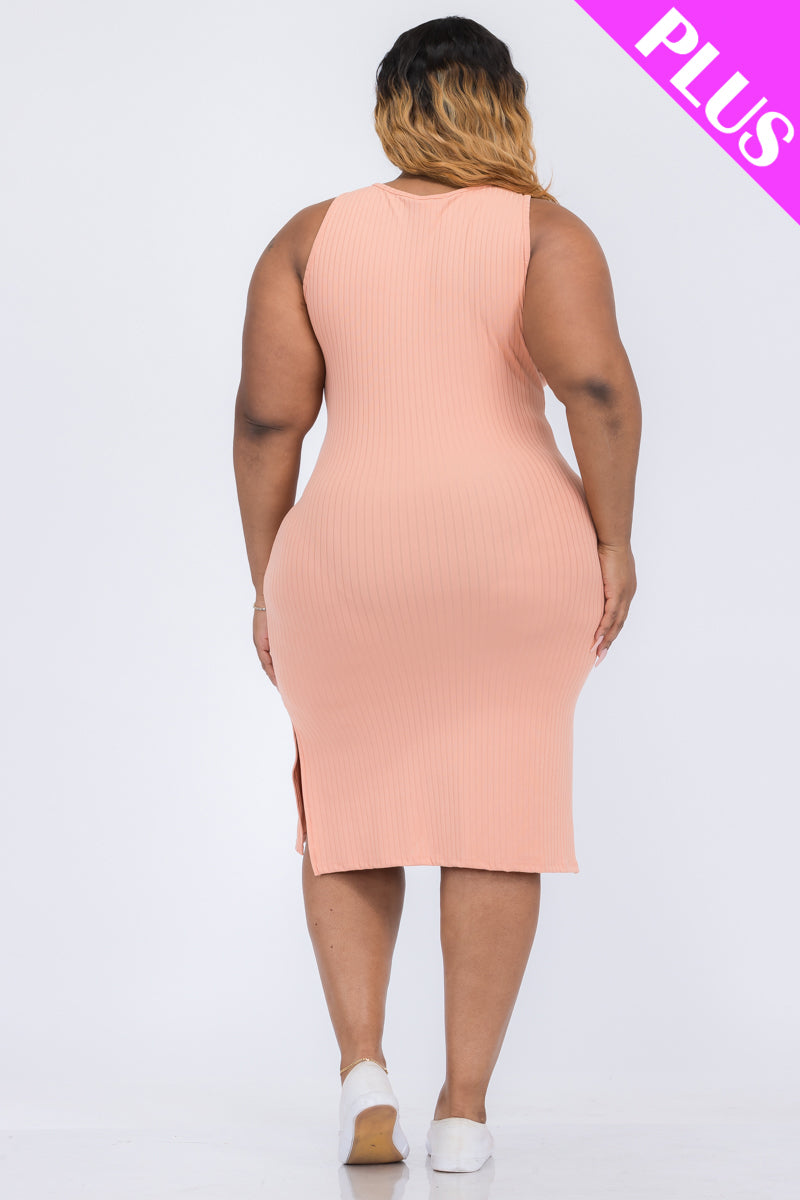 Plus Size Ribbed Side Slit Tank Dress (CAPELLA)
