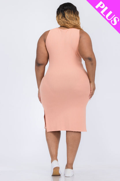 Plus Size Ribbed Side Slit Tank Dress (CAPELLA)