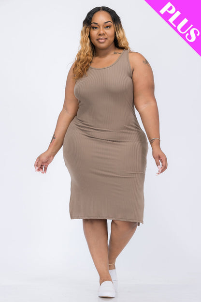 Plus Size Ribbed Side Slit Tank Dress (CAPELLA)