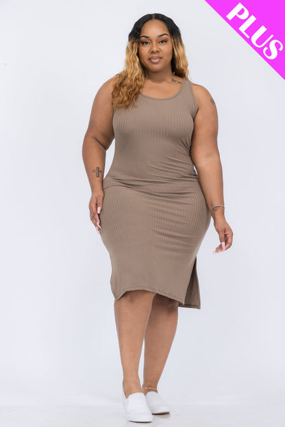 Plus Size Ribbed Side Slit Tank Dress (CAPELLA)