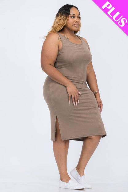 Plus Size Ribbed Side Slit Tank Dress (CAPELLA)