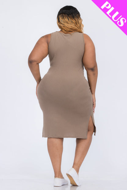 Plus Size Ribbed Side Slit Tank Dress (CAPELLA)