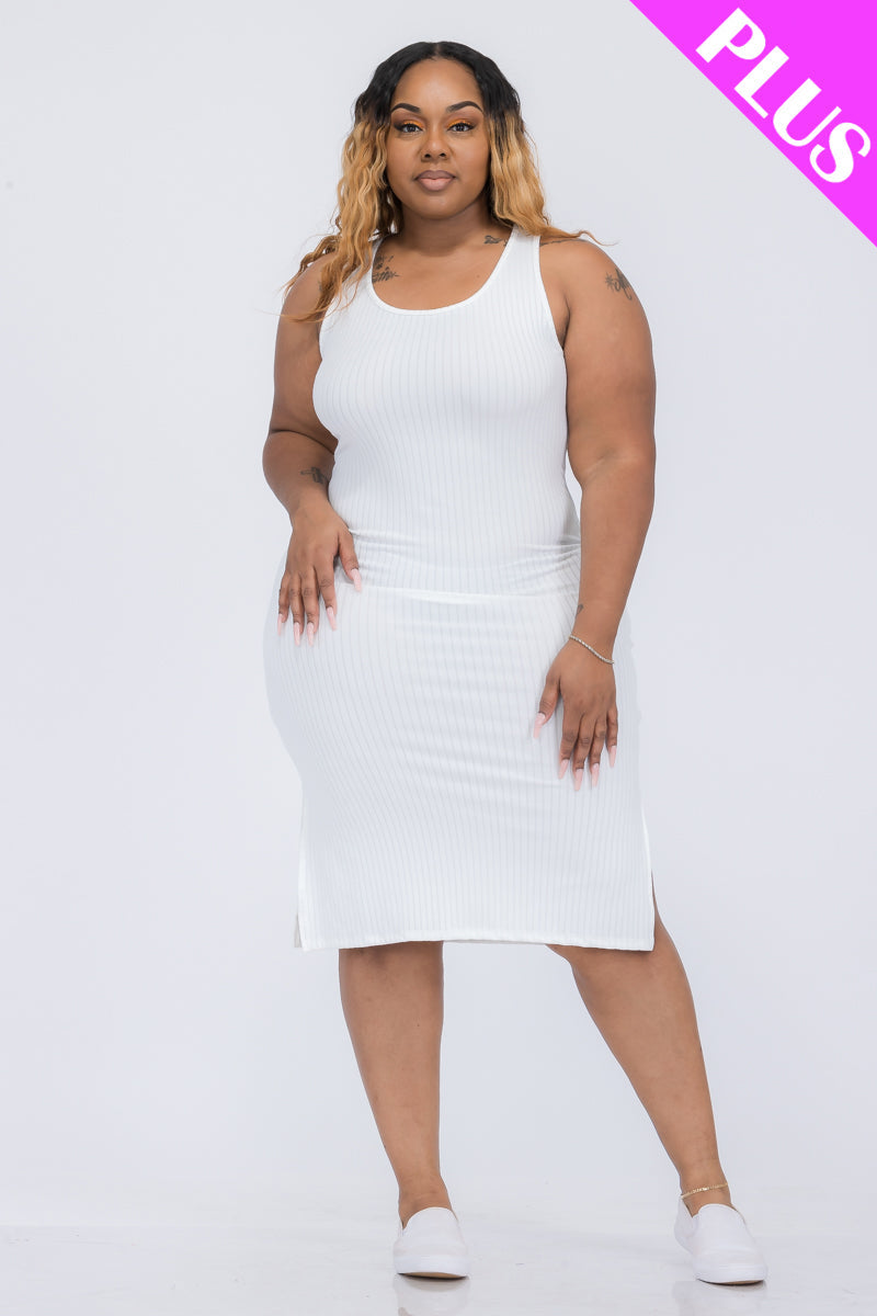 Plus Size Ribbed Side Slit Tank Dress (CAPELLA)