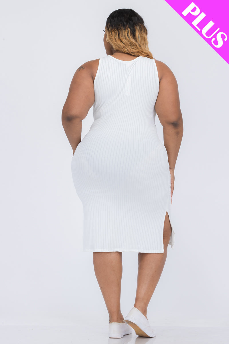 Plus Size Ribbed Side Slit Tank Dress (CAPELLA)