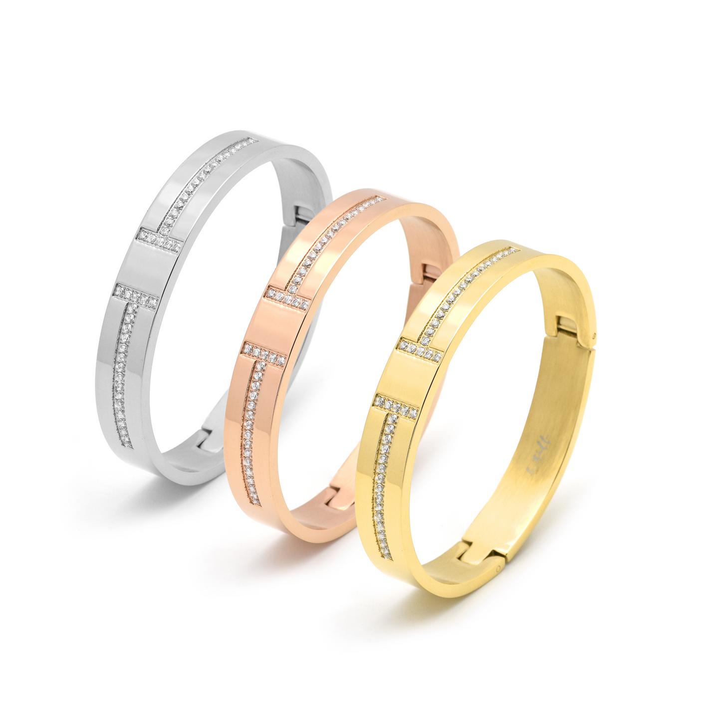 BG107RGP B.Tiff Pavé High Polish Rose Gold Harmony Bangle Bracelet