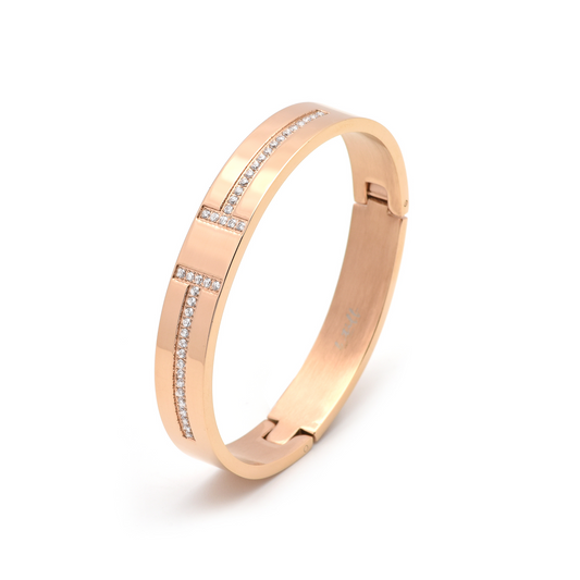 BG107RGP B.Tiff Pavé High Polish Rose Gold Harmony Bangle Bracelet