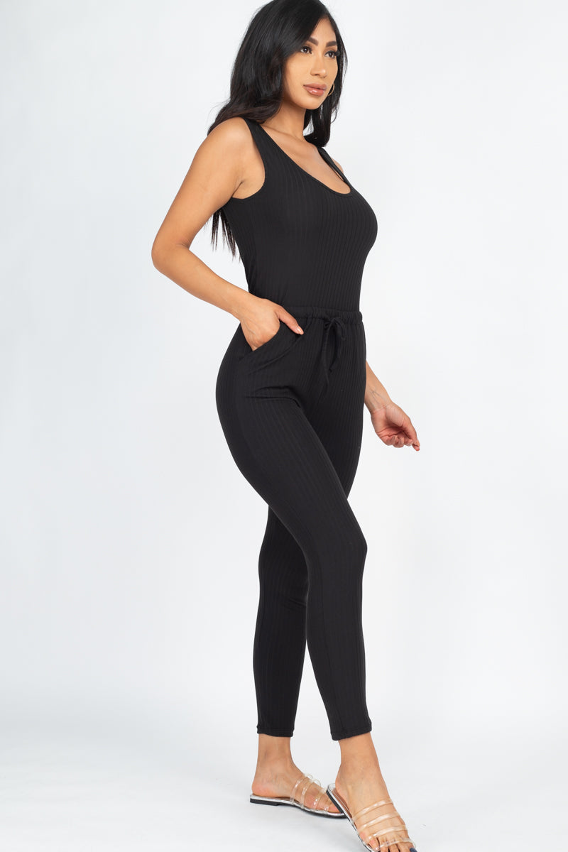 Ribbed Sleeveless Drawstring Jumpsuit (CAPELLA)