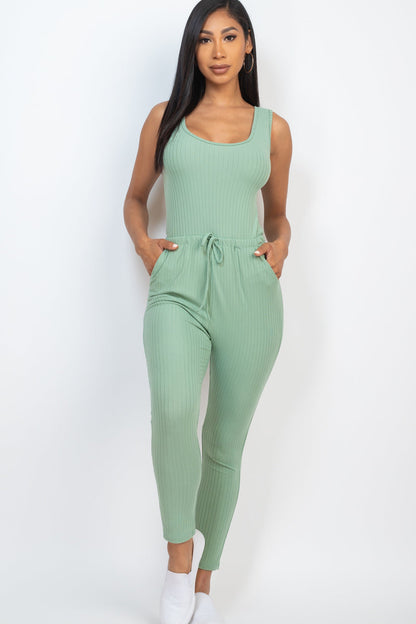 Ribbed Sleeveless Drawstring Jumpsuit (CAPELLA)