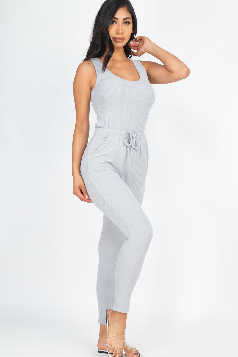 Ribbed Sleeveless Drawstring Jumpsuit (CAPELLA)