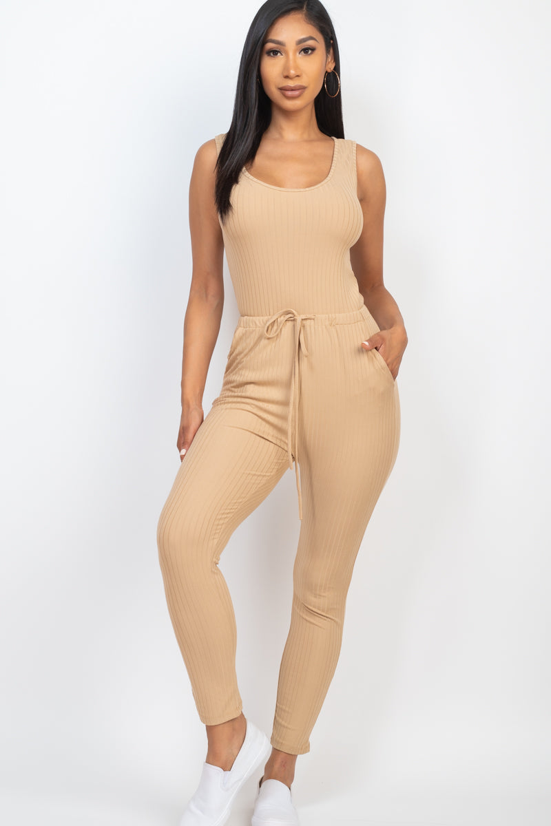 Ribbed Sleeveless Drawstring Jumpsuit (CAPELLA)