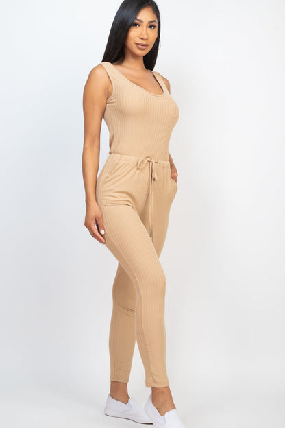 Ribbed Sleeveless Drawstring Jumpsuit (CAPELLA)
