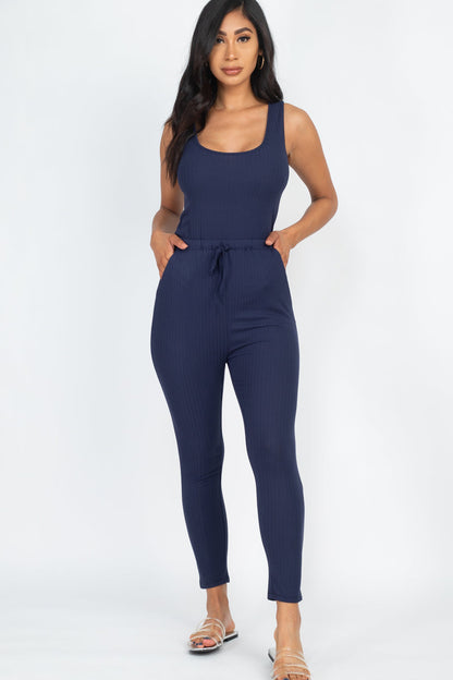 Ribbed Sleeveless Drawstring Jumpsuit (CAPELLA)