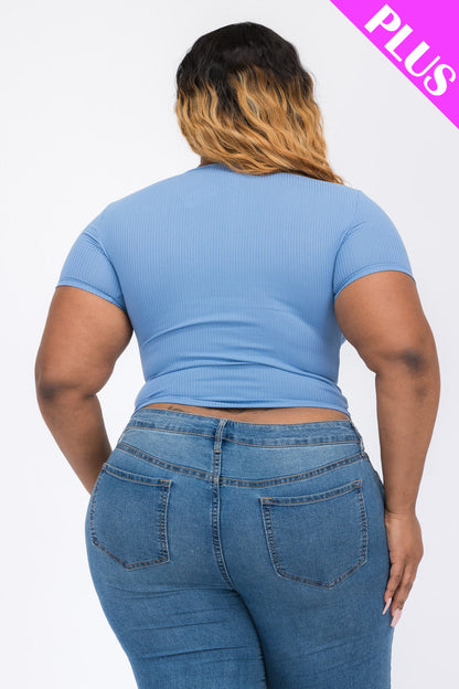 Plus Size Ribbed Ruched Drawstring Surplice Top (CAPELLA)