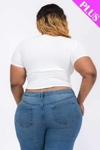 Plus Size Ribbed Ruched Drawstring Surplice Top (CAPELLA)