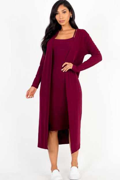 Ribbed Cardigan & Cami Midi Bodycon Dress (CAPELLA)