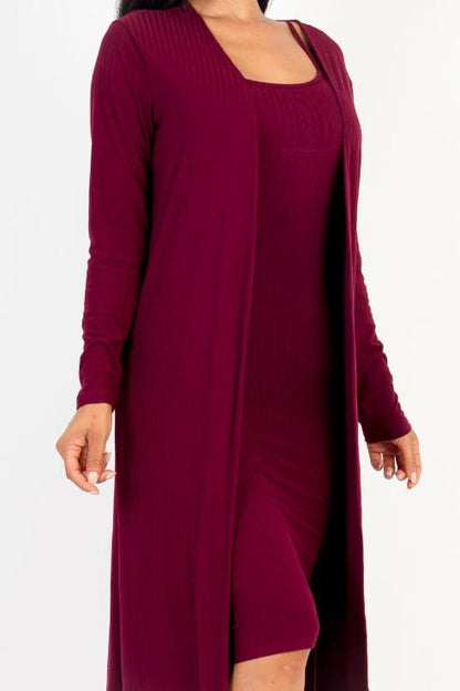 Ribbed Cardigan & Cami Midi Bodycon Dress (CAPELLA)
