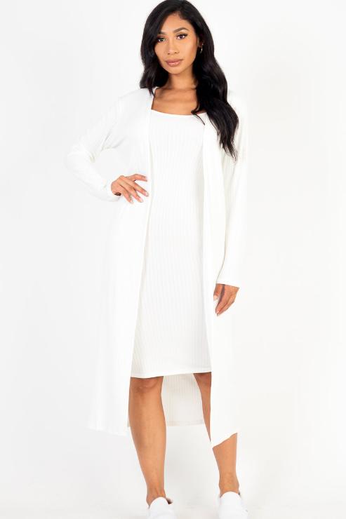 Ribbed Cardigan & Cami Midi Bodycon Dress (CAPELLA)