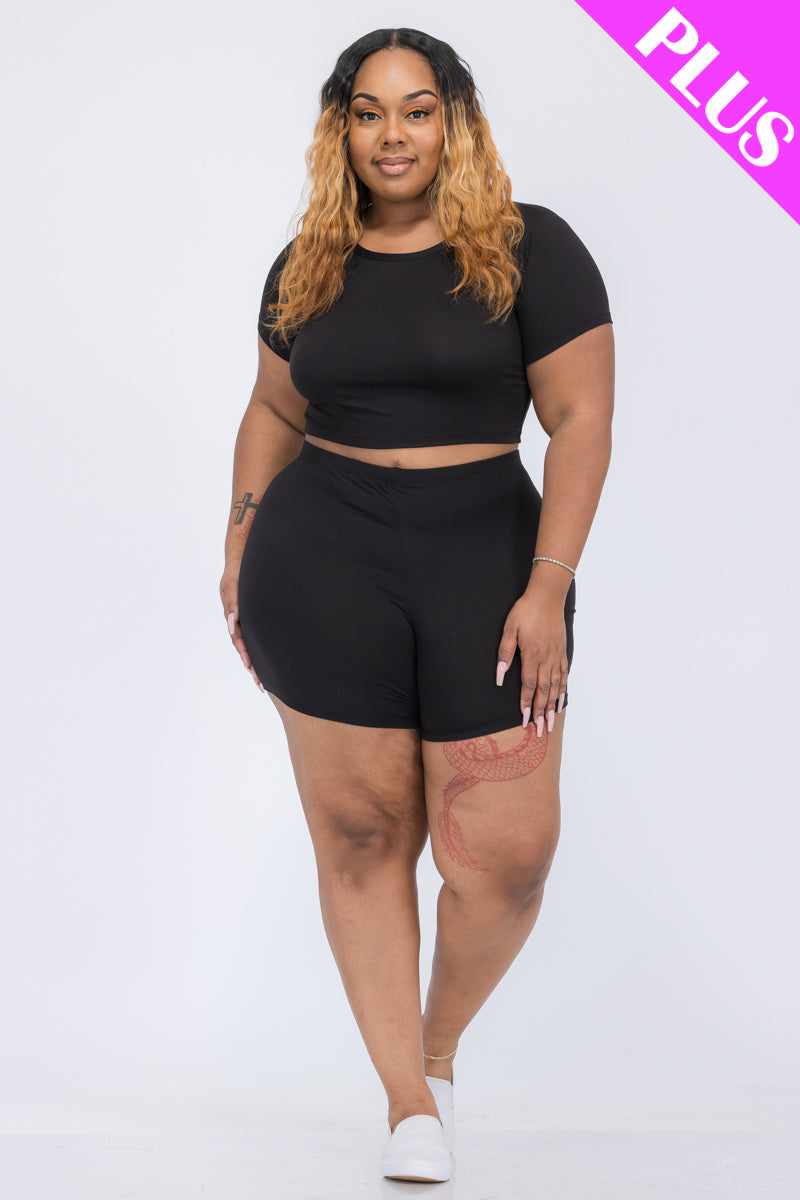 Plus Size Short Sleeve Crop Top & Shorts Set (CAPELLA)