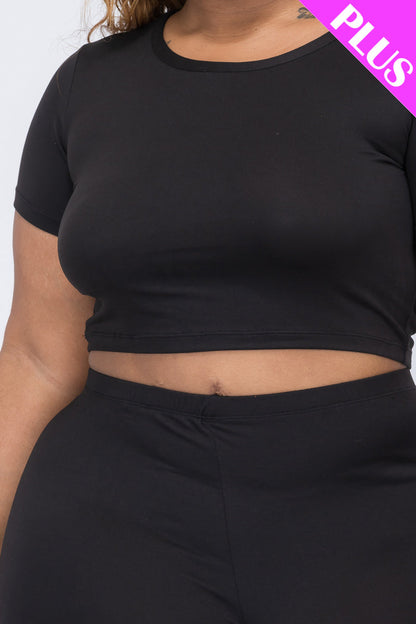 Plus Size Short Sleeve Crop Top & Shorts Set (CAPELLA)