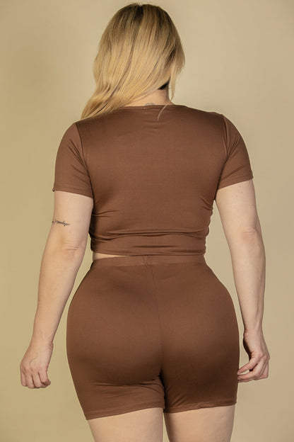 Plus Size Short Sleeve Crop Top & Shorts Set (CAPELLA)