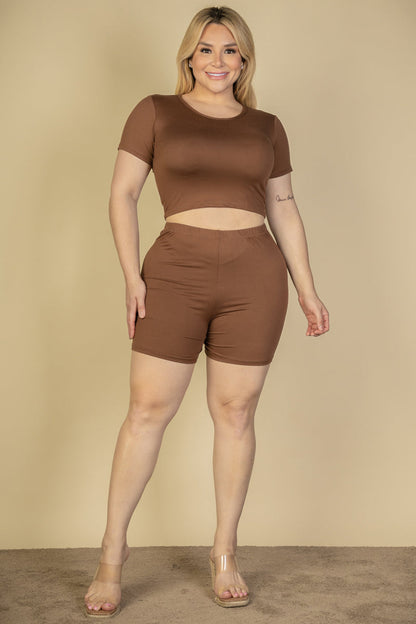 Plus Size Short Sleeve Crop Top & Shorts Set (CAPELLA)