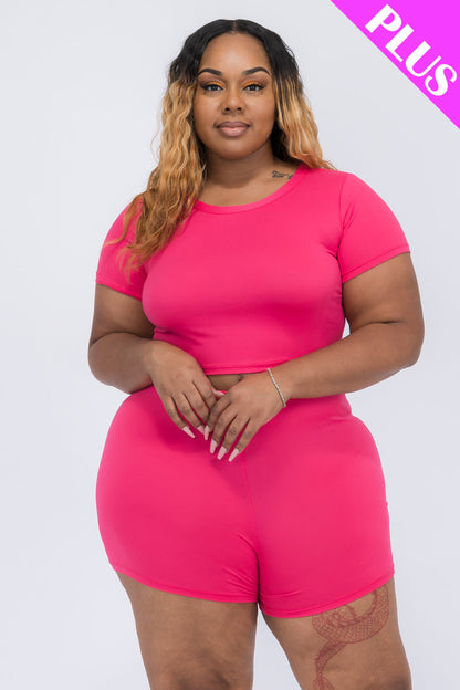 Plus Size Short Sleeve Crop Top & Shorts Set (CAPELLA)