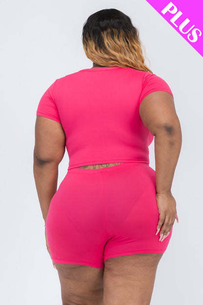 Plus Size Short Sleeve Crop Top & Shorts Set (CAPELLA)