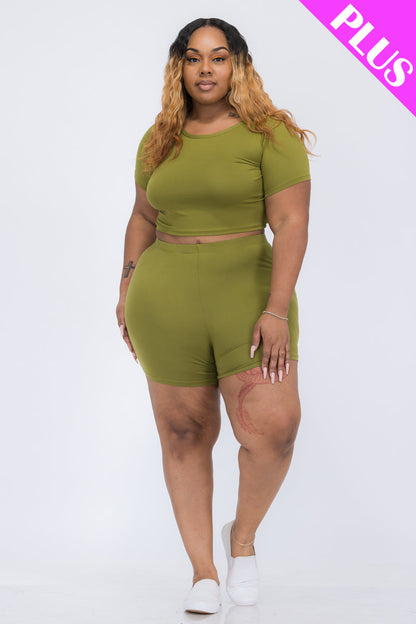 Plus Size Short Sleeve Crop Top & Shorts Set (CAPELLA)