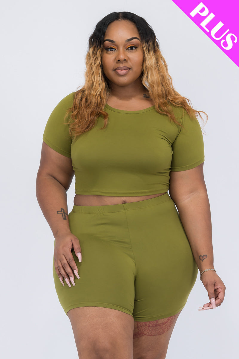 Plus Size Short Sleeve Crop Top & Shorts Set (CAPELLA)