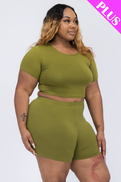 Plus Size Short Sleeve Crop Top & Shorts Set (CAPELLA)