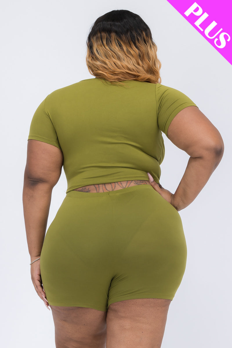 Plus Size Short Sleeve Crop Top & Shorts Set (CAPELLA)