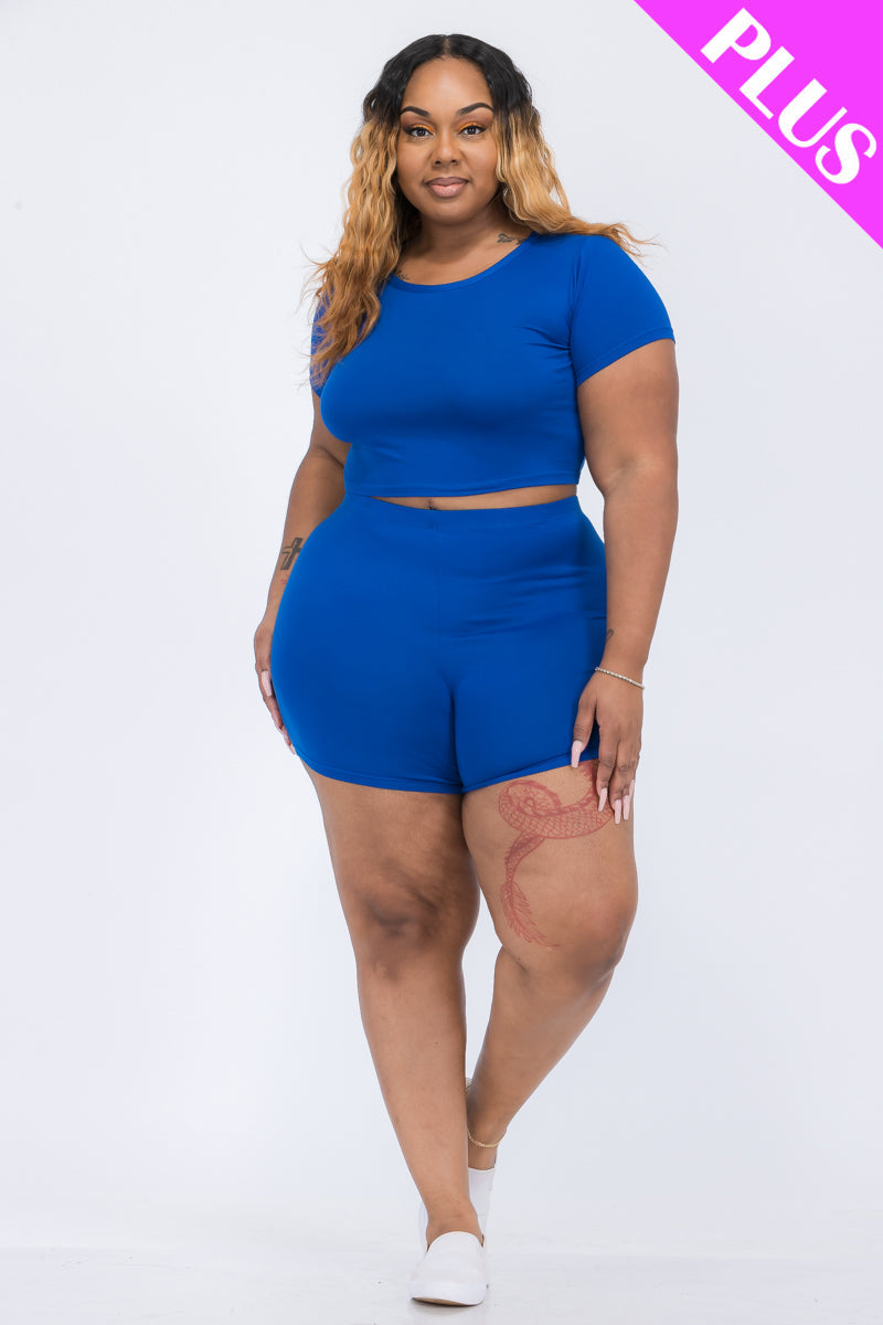 Plus Size Short Sleeve Crop Top & Shorts Set (CAPELLA)