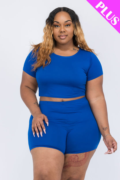 Plus Size Short Sleeve Crop Top & Shorts Set (CAPELLA)