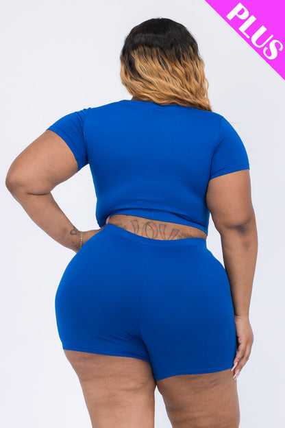 Plus Size Short Sleeve Crop Top & Shorts Set (CAPELLA)