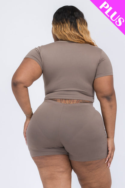 Plus Size Short Sleeve Crop Top & Shorts Set (CAPELLA)