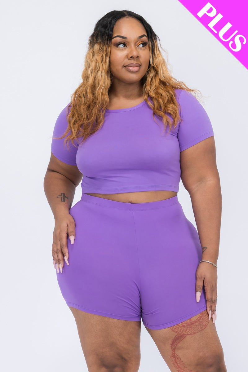 Plus Size Short Sleeve Crop Top & Shorts Set (CAPELLA)