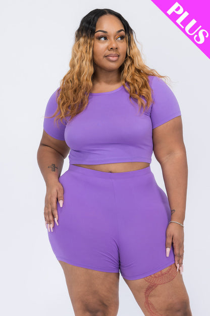 Plus Size Short Sleeve Crop Top & Shorts Set (CAPELLA)