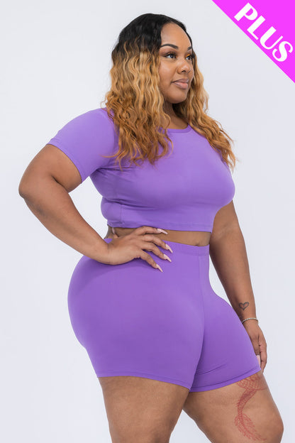 Plus Size Short Sleeve Crop Top & Shorts Set (CAPELLA)