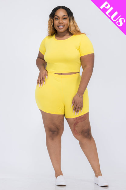 Plus Size Short Sleeve Crop Top & Shorts Set (CAPELLA)