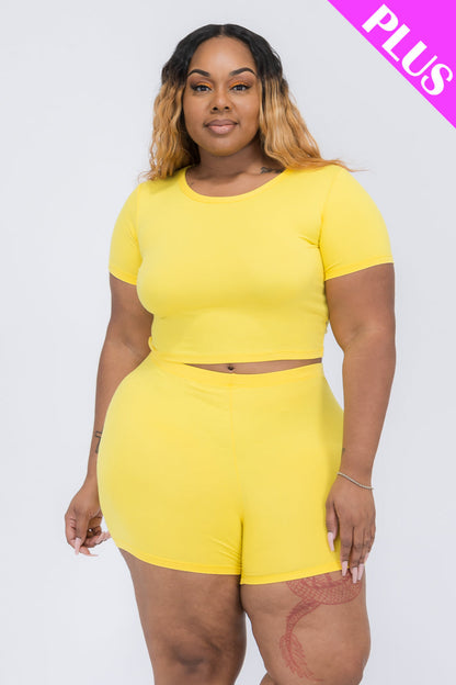 Plus Size Short Sleeve Crop Top & Shorts Set (CAPELLA)