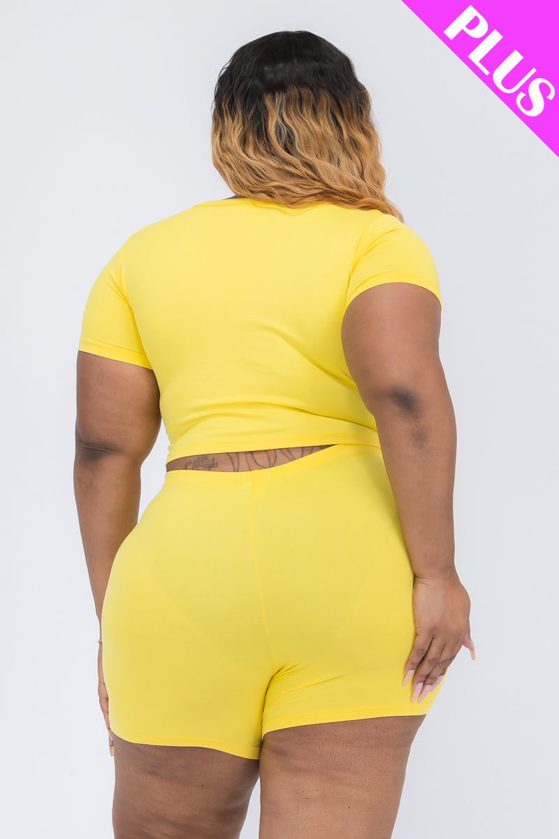 Plus Size Short Sleeve Crop Top & Shorts Set (CAPELLA)